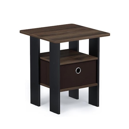 Furinno Furinno 11157CWN-DBR Andrey End Table Nightstand with Bin Drawer; Columbia Walnut & Dark Brown - 17.5 x 15.75 x 15.75 in. 11157CWN/DBR